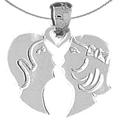 Sterling Silver Girl And Boy Pendant (Rhodium or Yellow Gold-plated)