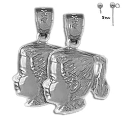 Sterling Silver 28mm Girl Earrings (White or Yellow Gold Plated)