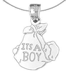 Sterling Silver It's A Boy Pendants (Rhodium or Yellow Gold-plated)