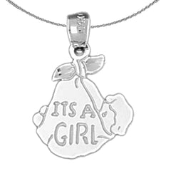Sterling Silver It's A Girl Pendants (Rhodium or Yellow Gold-plated)