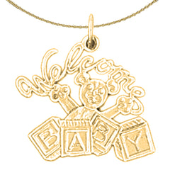 Sterling Silver Welcome Baby Pendants (Rhodium or Yellow Gold-plated)