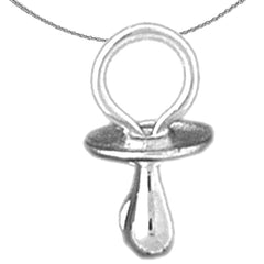 Sterling Silver 3D Pacifier Pendants (Rhodium or Yellow Gold-plated)