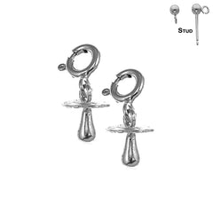 Sterling Silver 12mm 3D Pacifier Earrings (White or Yellow Gold Plated)