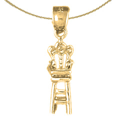 Sterling Silver 3D Baby Chair Pendants (Rhodium or Yellow Gold-plated)