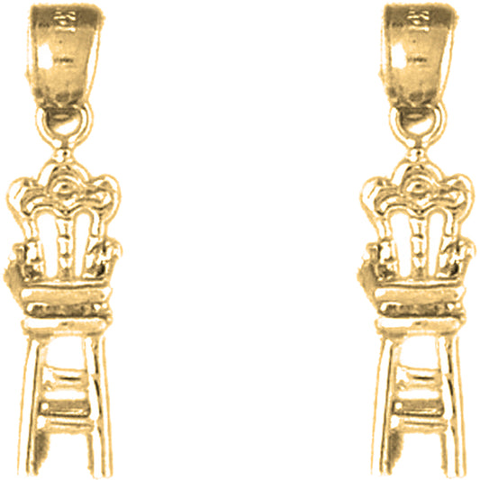 Yellow Gold-plated Silver 24mm 3D Baby Chair Earrings