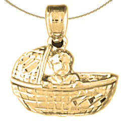 Sterling Silver Baby Basket Pendants (Rhodium or Yellow Gold-plated)