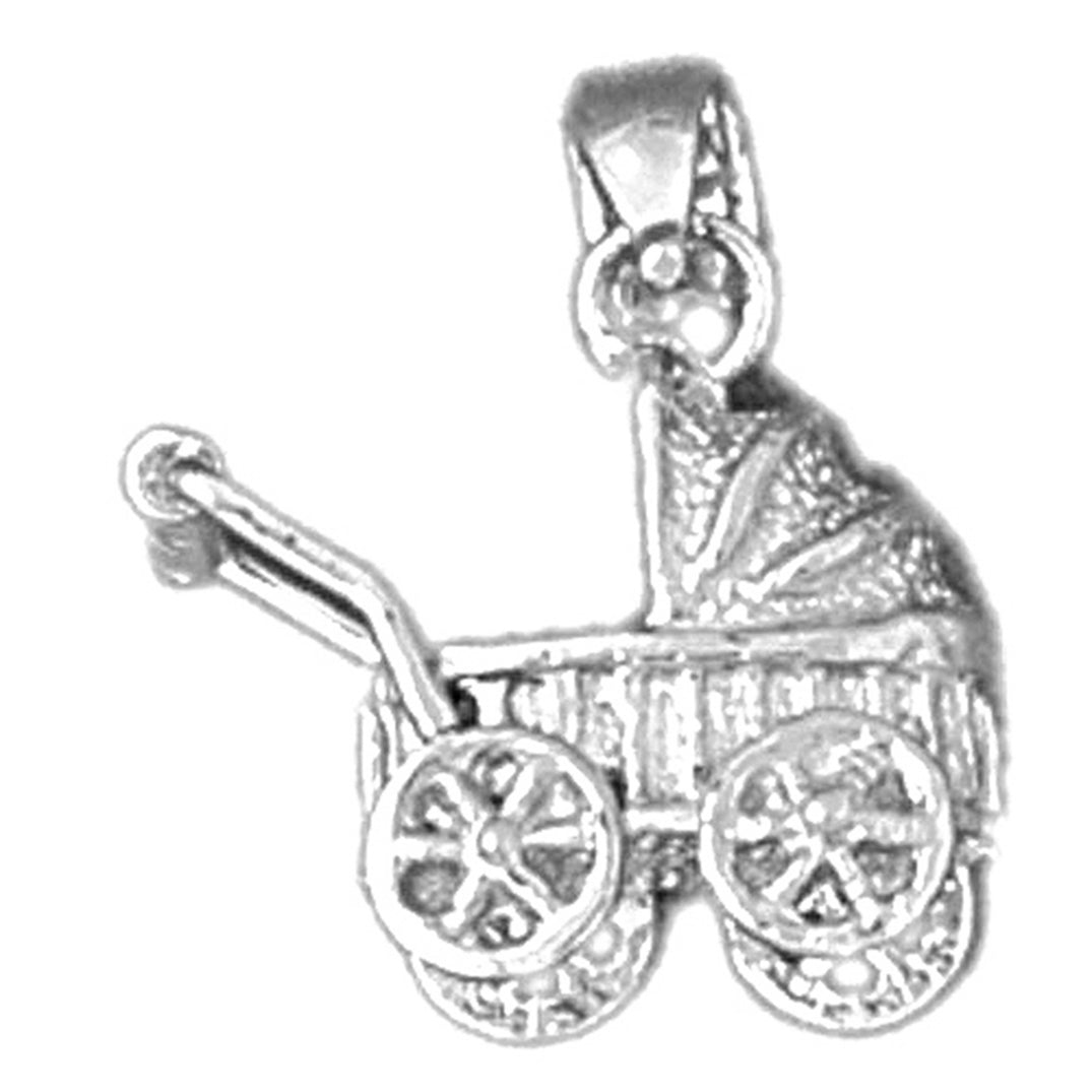 Sterling Silver 3D Baby Stroller Pendants