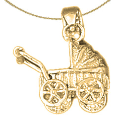 Sterling Silver 3D Baby Stroller Pendants (Rhodium or Yellow Gold-plated)