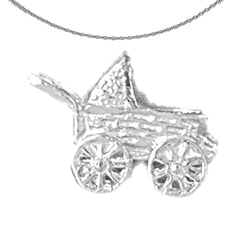 Sterling Silver 3D Baby Stroller Pendants (Rhodium or Yellow Gold-plated)