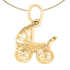 Sterling Silver Baby Stoller Pendants (Rhodium or Yellow Gold-plated)