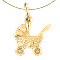 Sterling Silver Baby Stoller Pendants (Rhodium or Yellow Gold-plated)