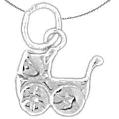 Sterling Silver Baby Stoller Pendants (Rhodium or Yellow Gold-plated)