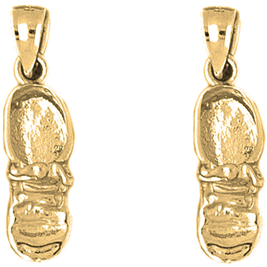 Yellow Gold-plated Silver 25mm 3D Baby Booty, Shoe Earrings