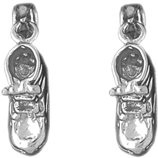 Sterling Silver 21mm 3D Baby Booty, Shoe Earrings