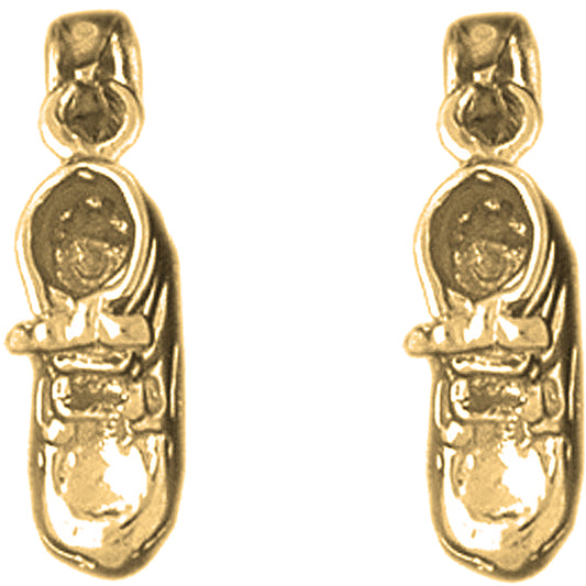 Yellow Gold-plated Silver 21mm 3D Baby Booty, Shoe Earrings