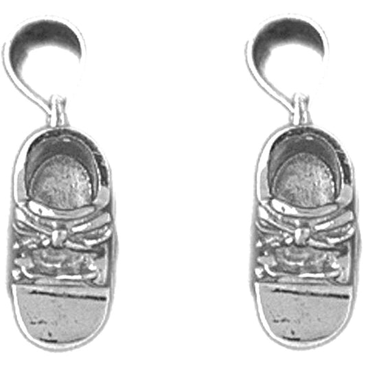 Sterling Silver 18mm 3D Baby Booty, Shoe Earrings