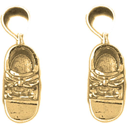 Yellow Gold-plated Silver 18mm 3D Baby Booty, Shoe Earrings