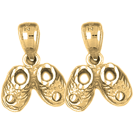 Yellow Gold-plated Silver 16mm Baby Booties, Shoe Earrings