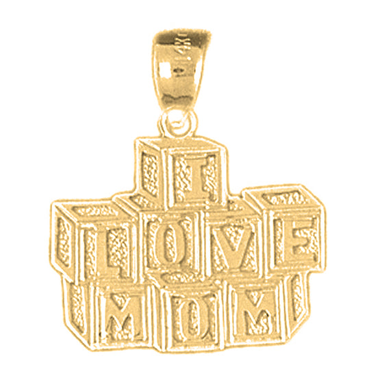 Yellow Gold-plated Silver I Love Mom Pendants