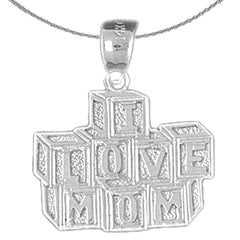 Sterling Silver I Love Mom Pendants (Rhodium or Yellow Gold-plated)