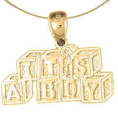 Sterling Silver It's A Boy Pendants (Rhodium or Yellow Gold-plated)