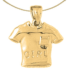 Sterling Silver Girl T-Shirt Pendants (Rhodium or Yellow Gold-plated)