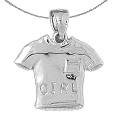 Sterling Silver Girl T-Shirt Pendants (Rhodium or Yellow Gold-plated)