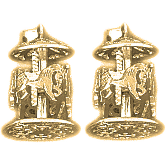 14K or 18K Gold 20mm 3D Carousel Earrings