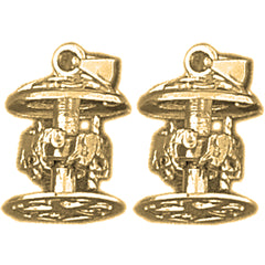 14K or 18K Gold 16mm 3D Carousel Earrings