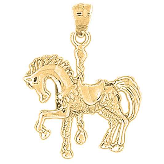 Yellow Gold-plated Silver Carousel Horse Pendant