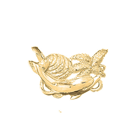 Yellow Gold-plated Silver Dolphin, Starfish, And Shell Pendant