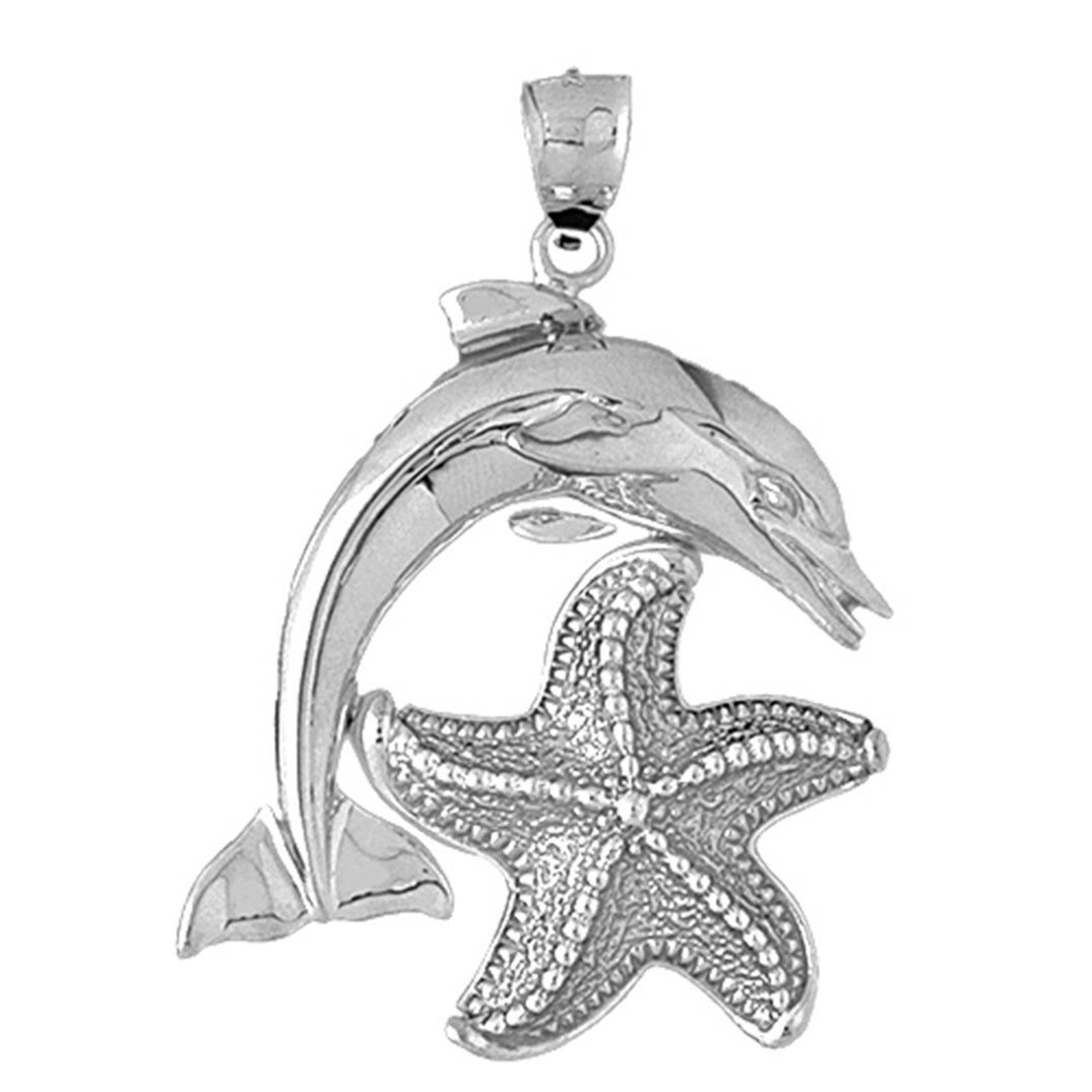 Sterling Silver Tricolor Dolphin With Starfish Pendant