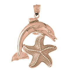 10K, 14K or 18K Gold Dolphin With Starfish Pendant