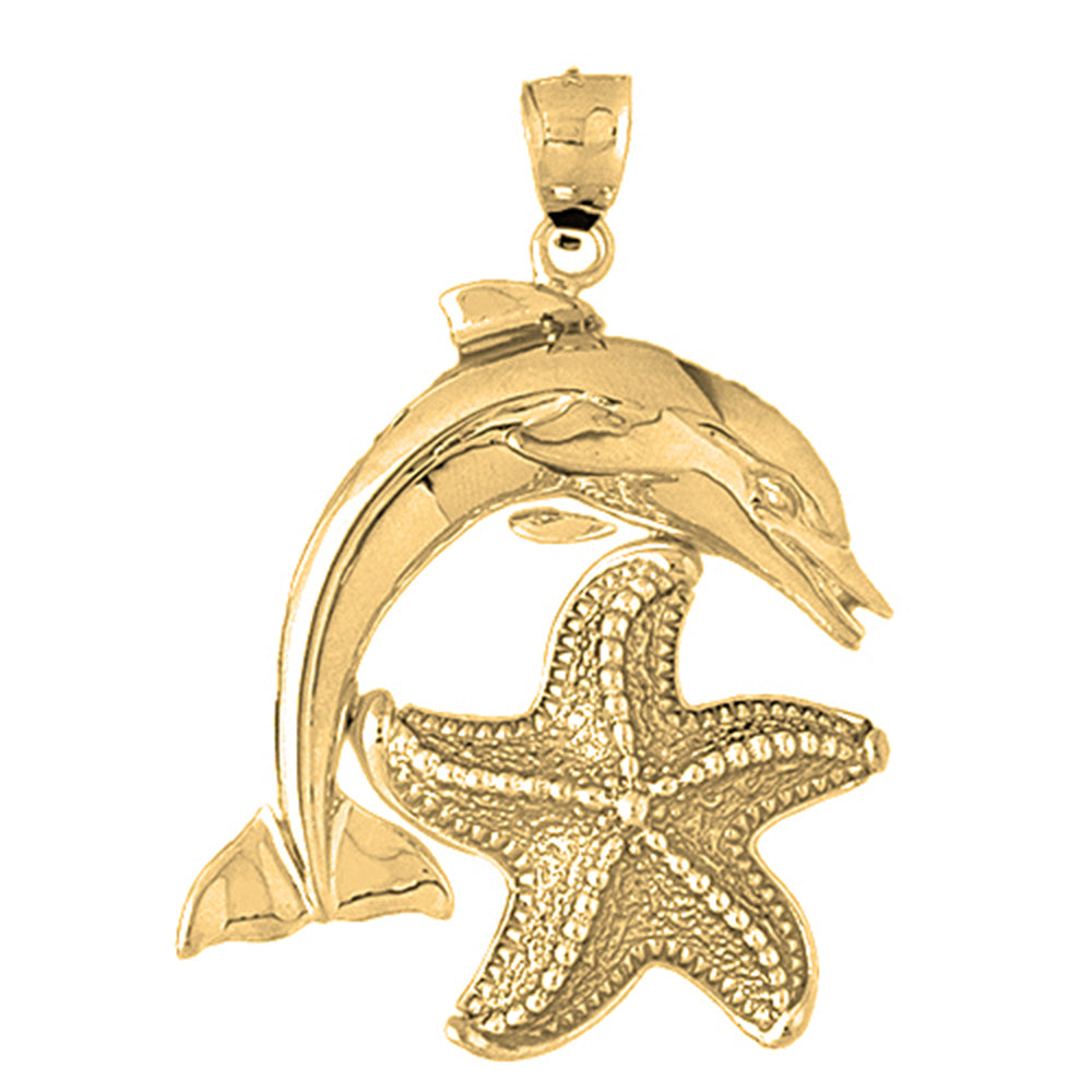 Yellow Gold-plated Silver Tricolor Dolphin With Starfish Pendant
