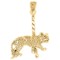 Yellow Gold-plated Silver Carousel Tiger Pendant