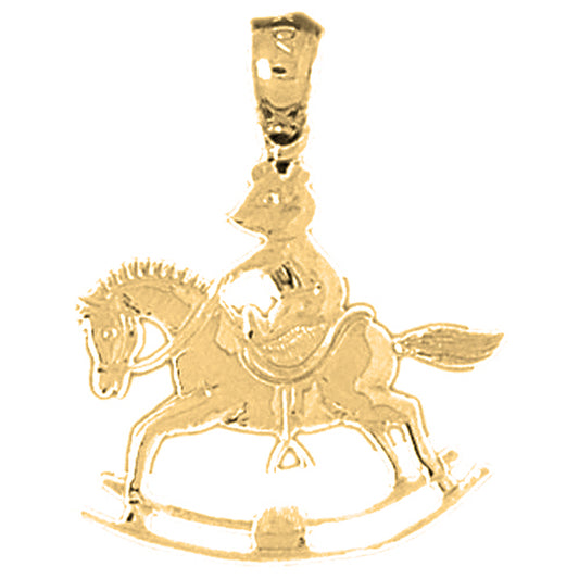 Yellow Gold-plated Silver Teddy Of Rocking Horse Pendant