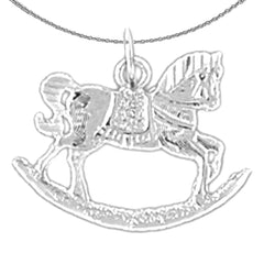 Sterling Silver Rocking Horse Pendant (Rhodium or Yellow Gold-plated)