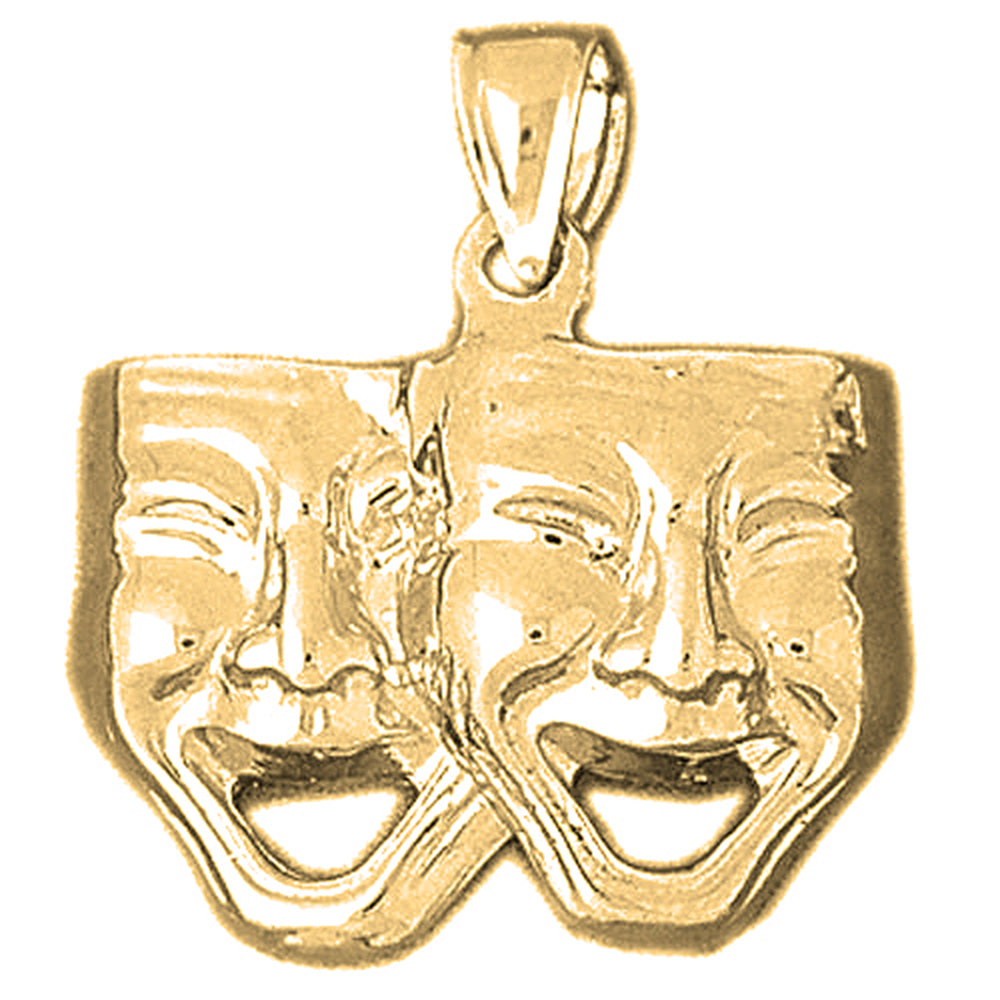10K, 14K or 18K Gold Drama Mask, Laugh Now, Cry Later Pendant