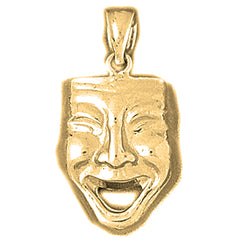 Yellow Gold-plated Silver Drama Mask, Laugh Now Pendant