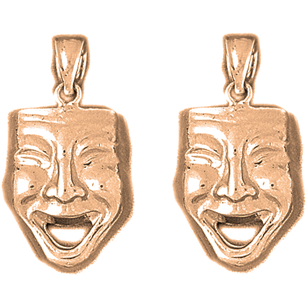 14K or 18K Gold 26mm Drama Mask, Laugh Now Earrings