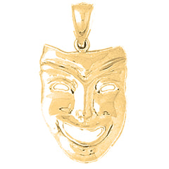 Yellow Gold-plated Silver Drama Mask, Laugh Now Pendant