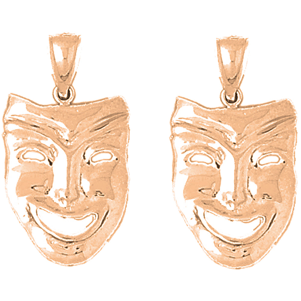 14K or 18K Gold 28mm Drama Mask, Laugh Now Earrings