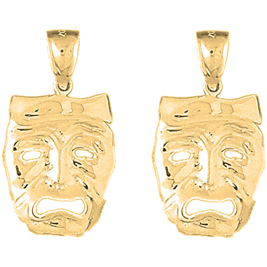 14K or 18K Gold 28mm Drama Mask, Cry Later Earrings