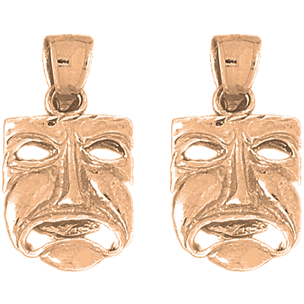 14K or 18K Gold 27mm 3D Drama Mask, Cry Later Earrings