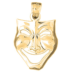 Yellow Gold-plated Silver Drama Mask, Laugh Now Pendant