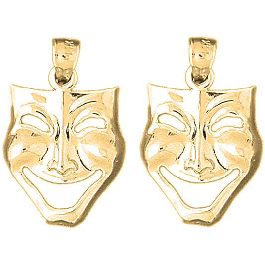 14K or 18K Gold 23mm Drama Mask, Laugh Now Earrings