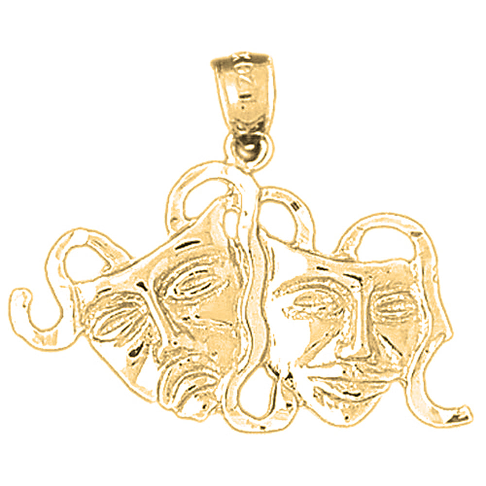 Yellow Gold-plated Silver Drama Mask, Laugh Now, Cry Later Pendant