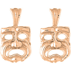 14K or 18K Gold 23mm Drama Mask, Cry Later Earrings