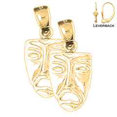 14K or 18K Gold 3D Drama Mask, Cry Later Earrings
