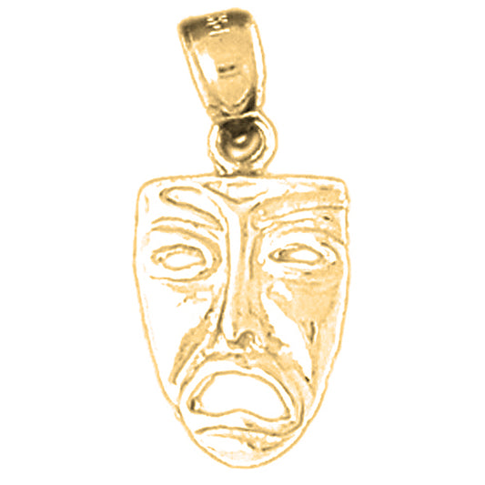 Yellow Gold-plated Silver 3D Drama Mask, Cry Later Pendant